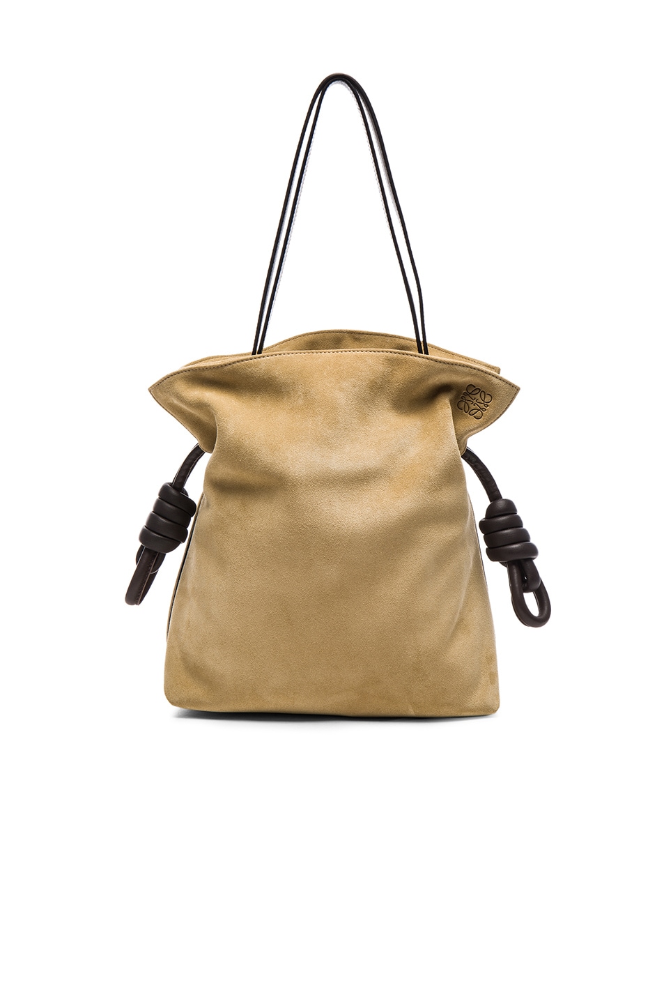 Image 1 of Loewe Flamenco Knot Suede Bag in Gold & Brown