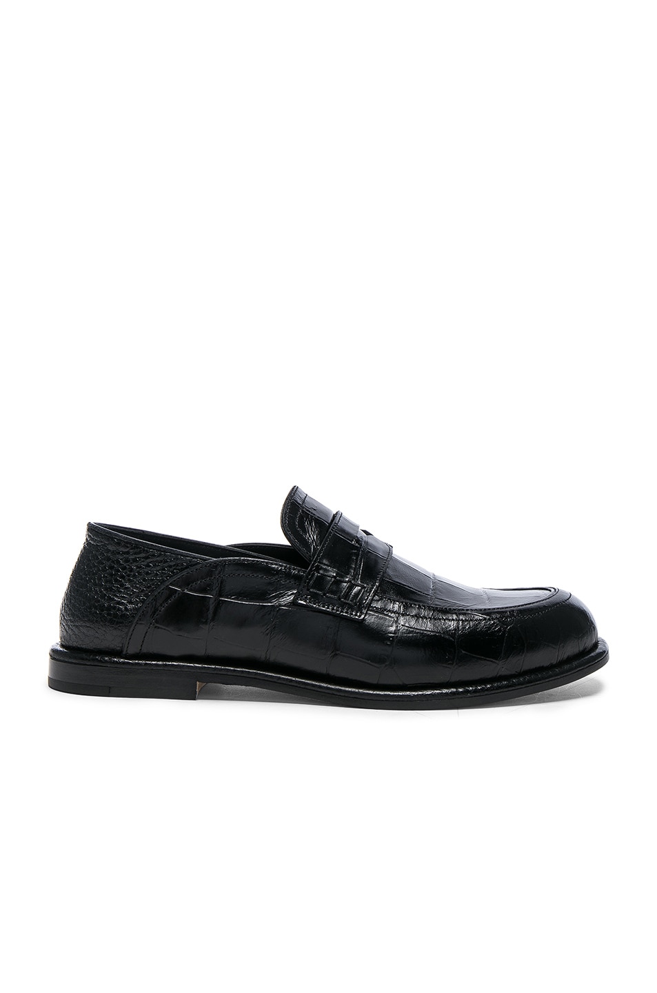 Loewe Croc Embossed Slip On Loafers in Black & Black | FWRD