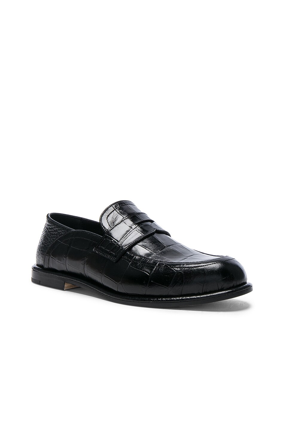 Loewe Croc Embossed Slip On Loafers in Black & Black | FWRD