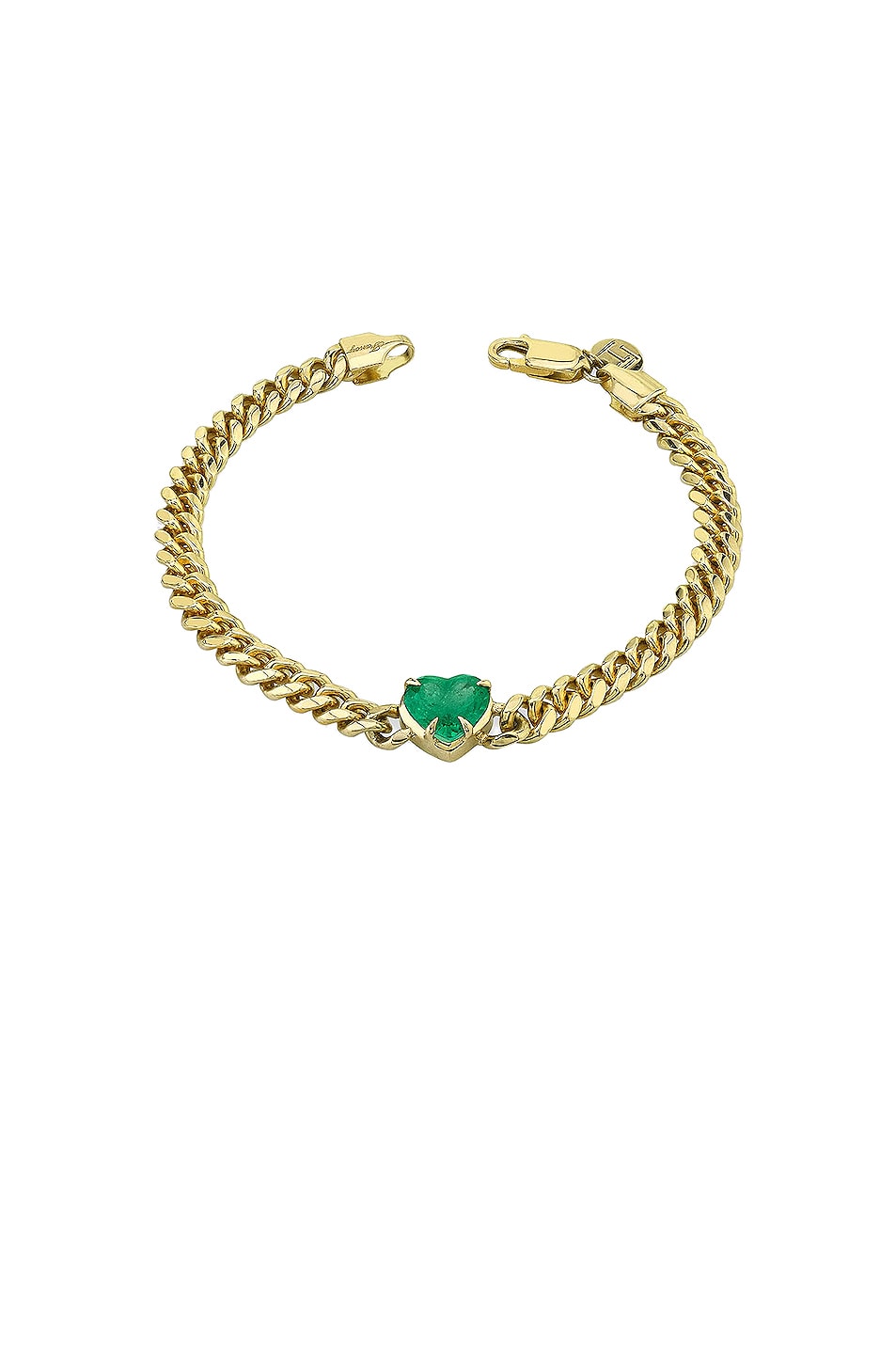Image 1 of Logan Hollowell Queen Emerald Heart Cuban Bracelet 6.5 in Emerald
