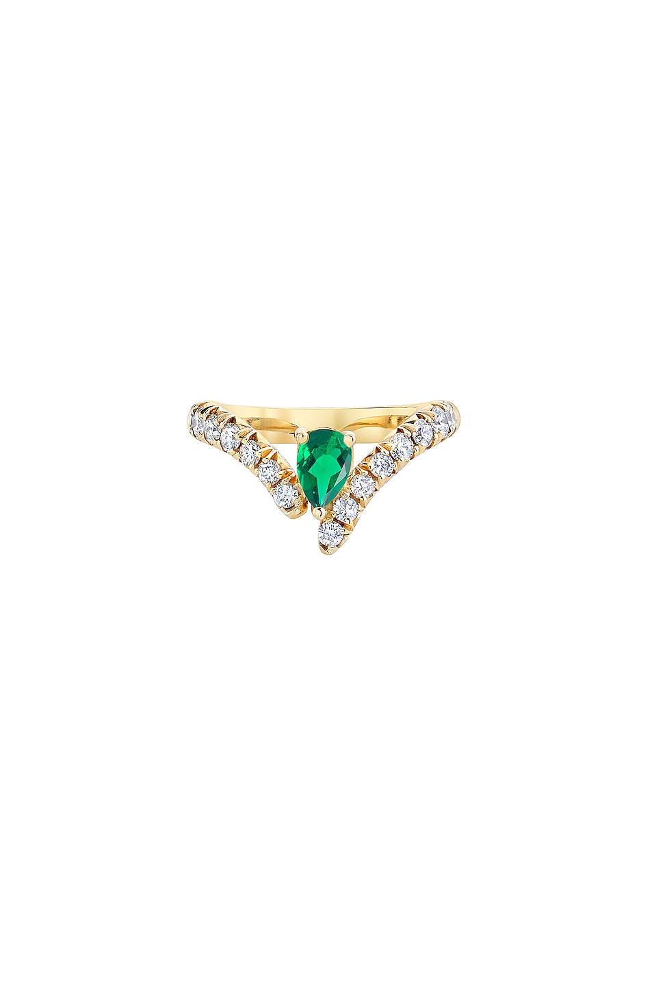 Image 1 of Logan Hollowell French Pave Diamond Tusk Ring in White Diamond, Emerald, & 14k Yellow Gold