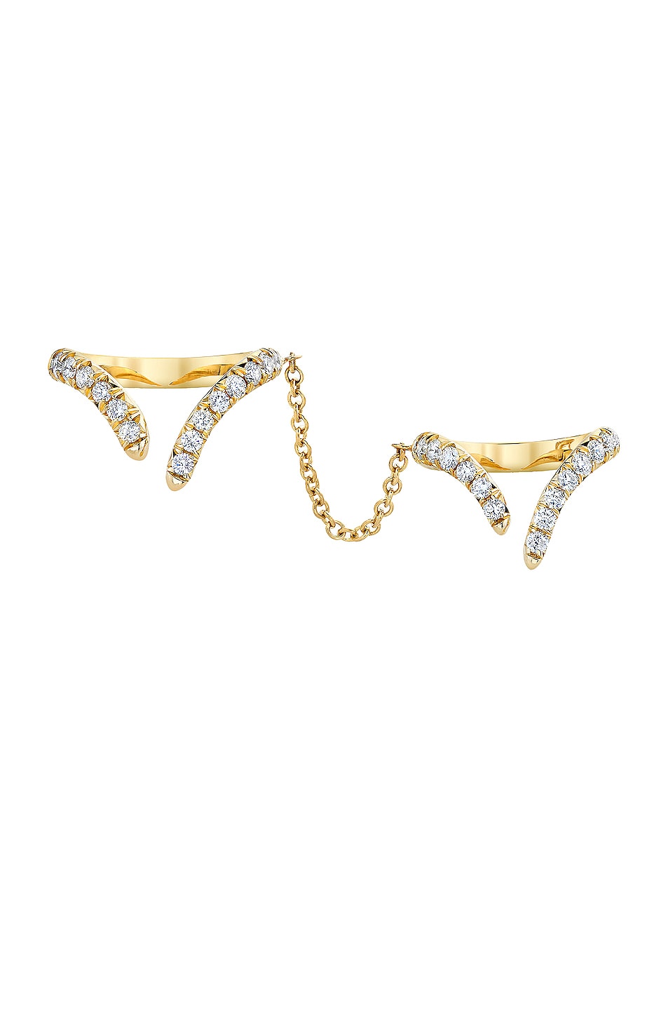 Image 1 of Logan Hollowell Double French Pave Diamond Tusk Ring With Chain Connector in 14k Yellow Gold & White Diamonds