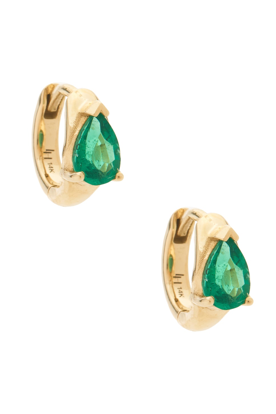 Logan Hollowell Water Drop Emerald Pear Huggie Earrings In Gold