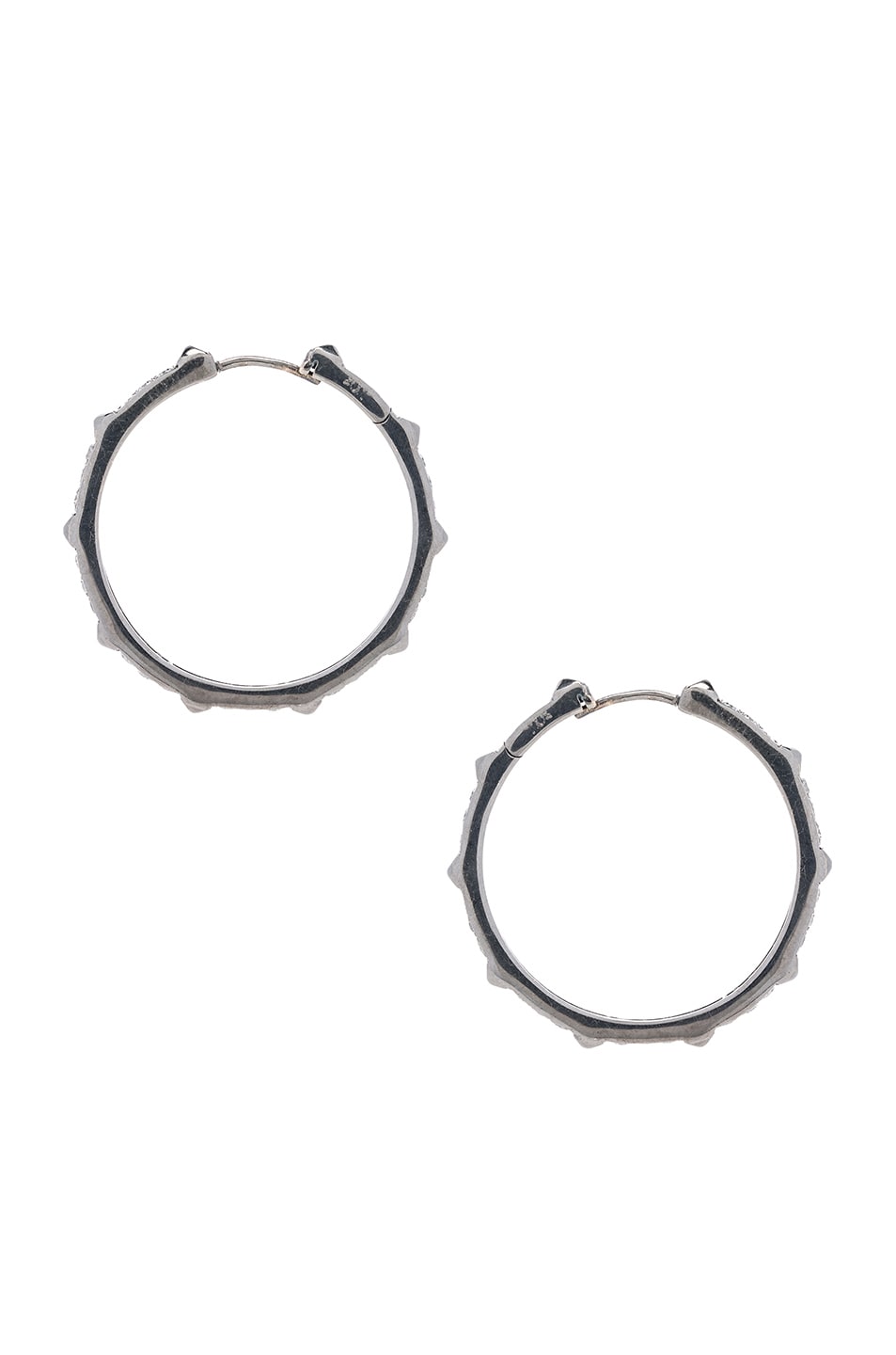 Image 1 of Loree Rodkin Large Round Pave Pyramid Hoop Earrings in Silver