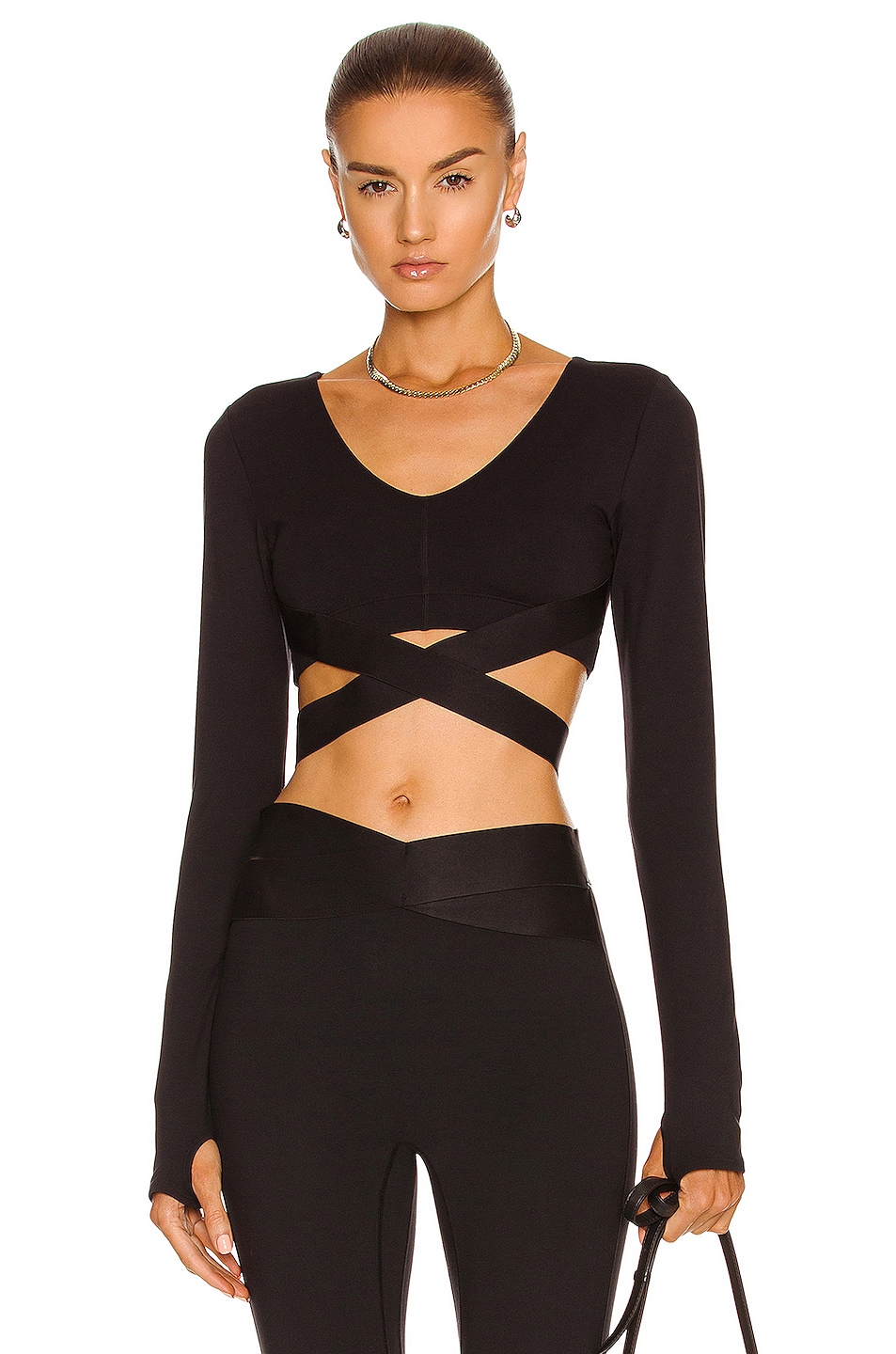 Image 1 of Le Ore Corso Crossover Long Sleeve Top in Black