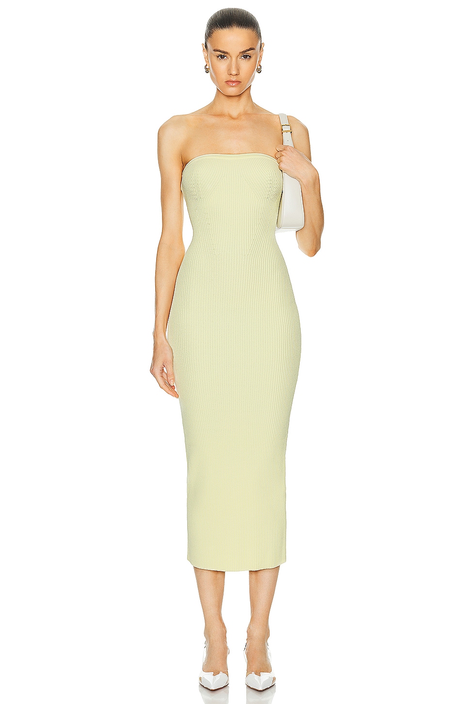 Image 1 of LPA Arden Strapless Knit Midi Dress in Baby Yellow