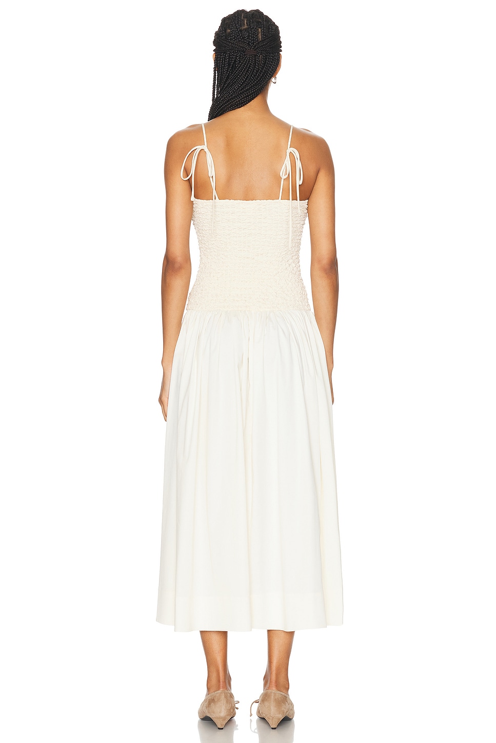 Stacci Sastre Reed LPA Stacci Midi Dress in Beige & Cream | FWRD