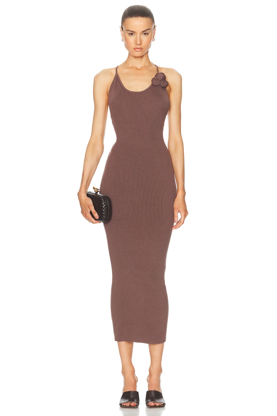 Dara Rosette Midi Dress in Brown