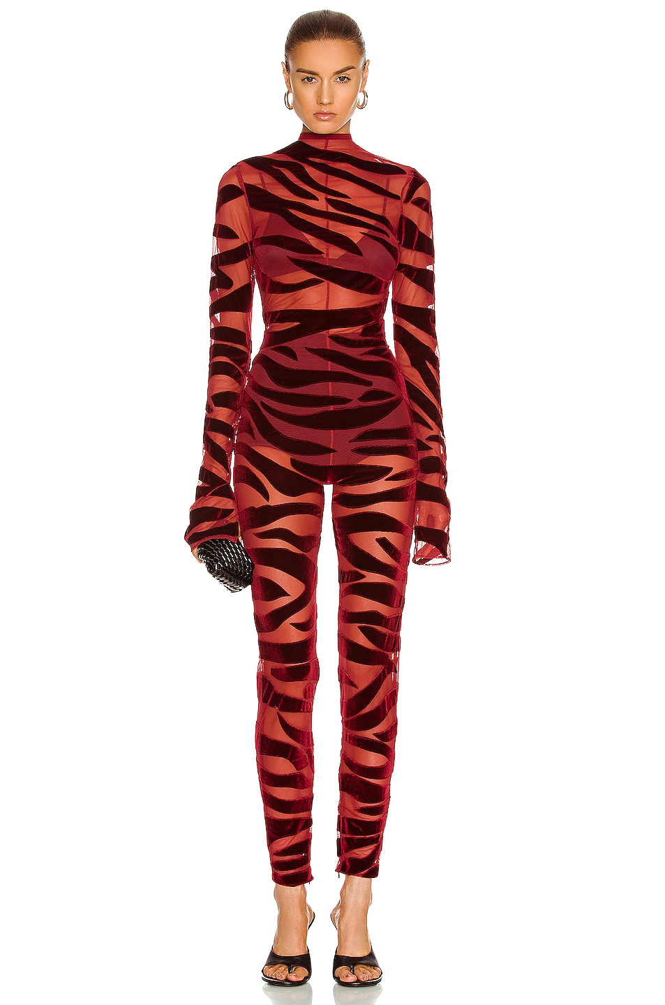Image 1 of LaQuan Smith Tiger Print Catsuit in Ox Blood
