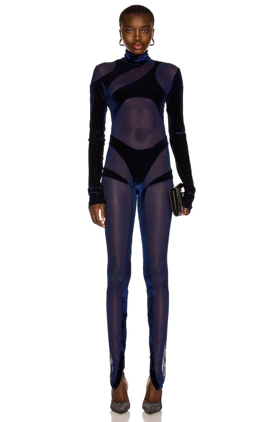 Image 1 of LaQuan Smith Geometric Catsuit in Navy