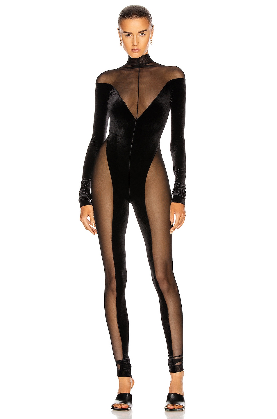 Image 1 of LaQuan Smith Off Shoulder Catsuit in Black