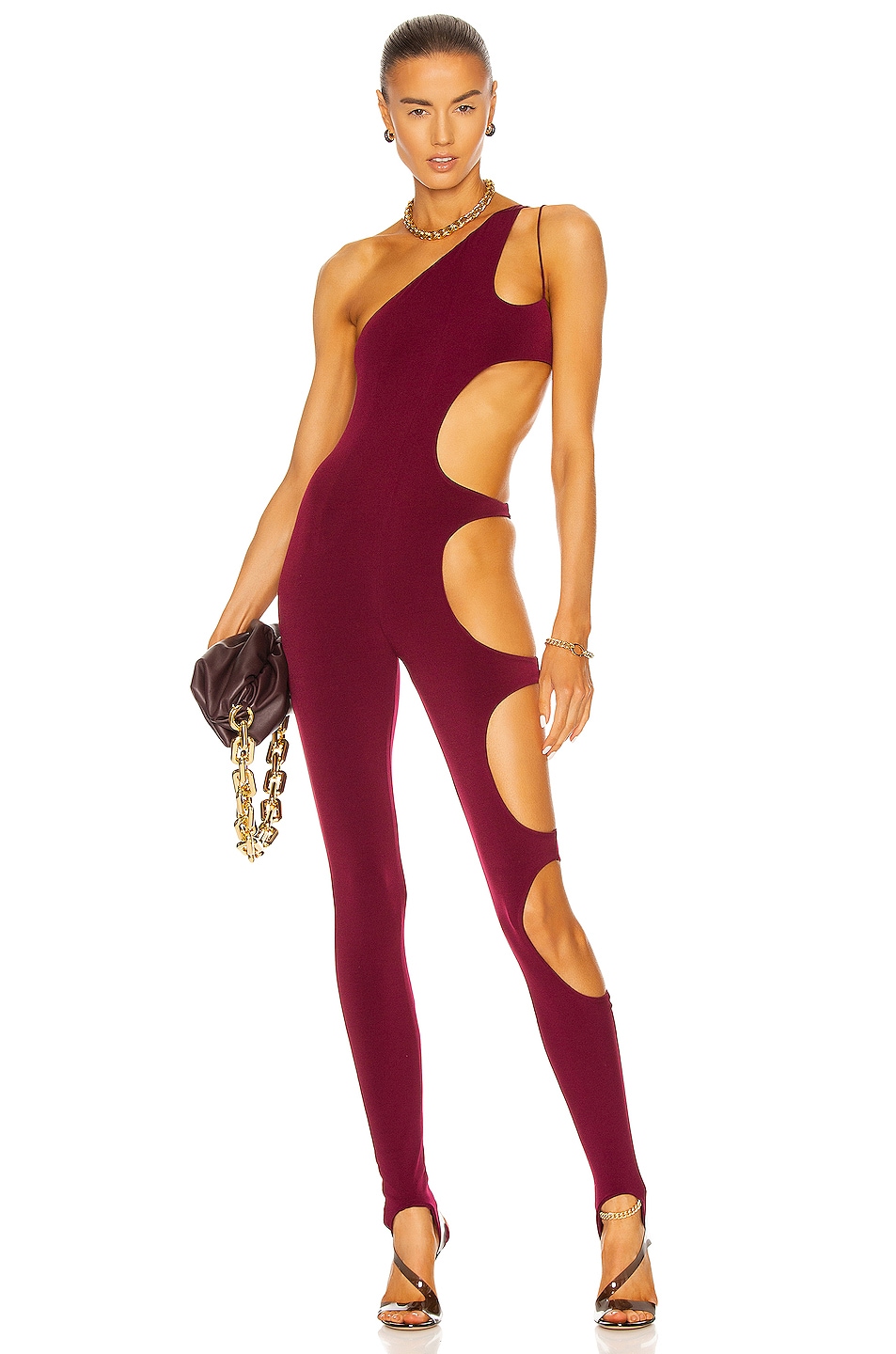 Image 1 of LaQuan Smith One Shoulder Cutout Jumpsuit in Plum