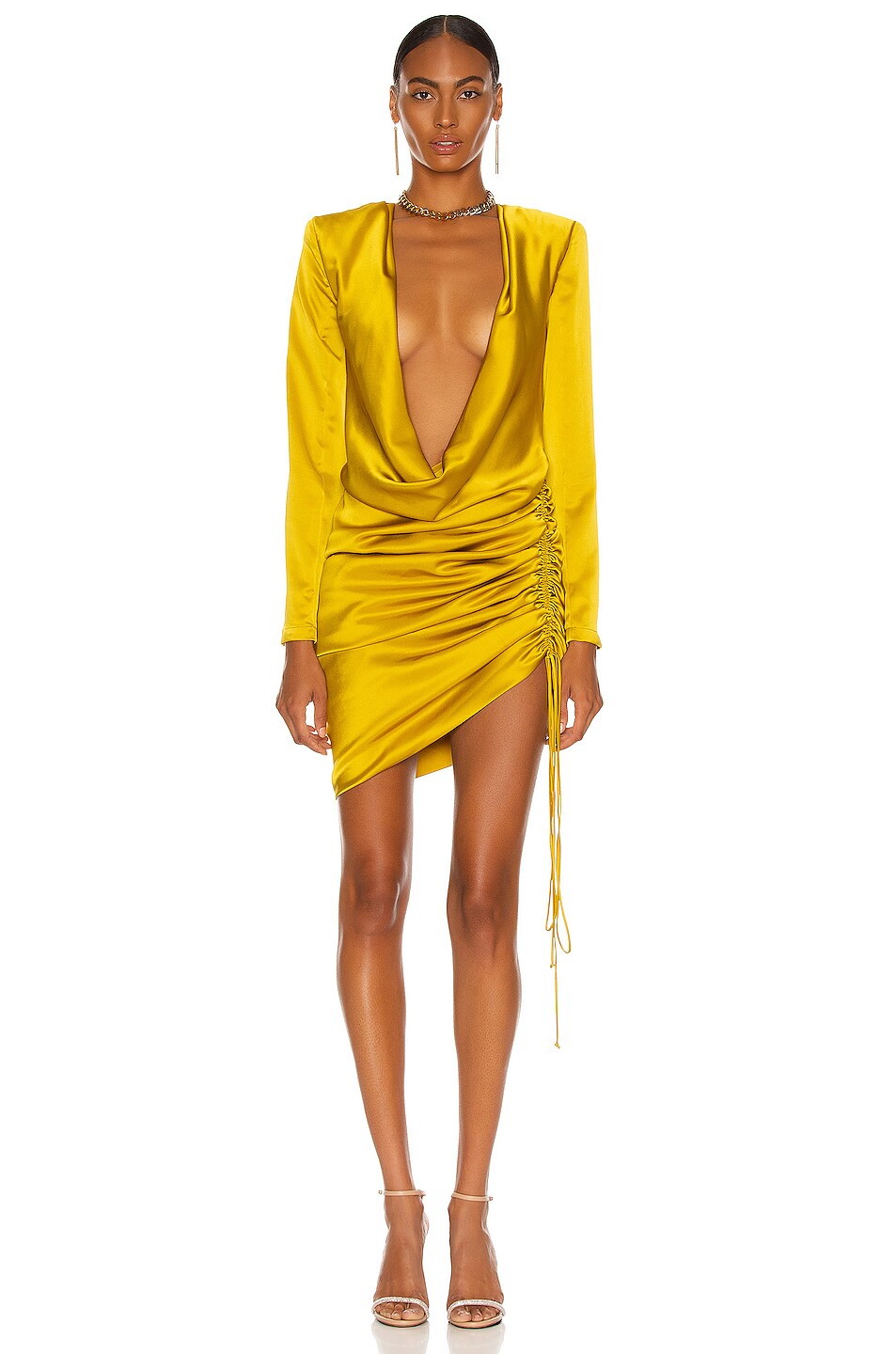 Image 1 of LaQuan Smith Ruched Cowl Neck Mini Dress in Moss