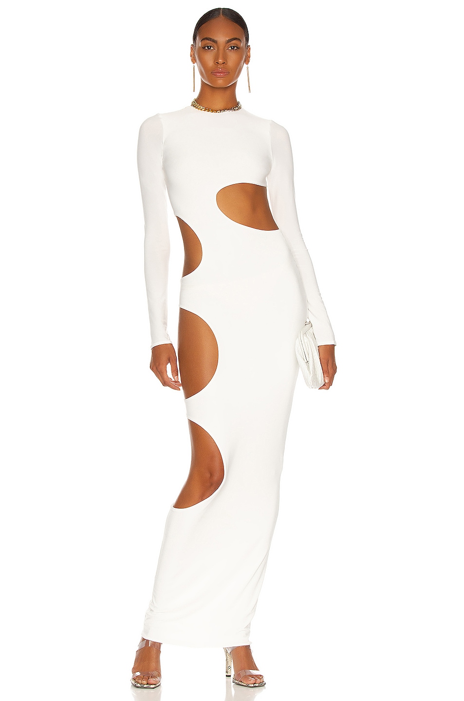 Image 1 of LaQuan Smith Cutout Slit Gown in White