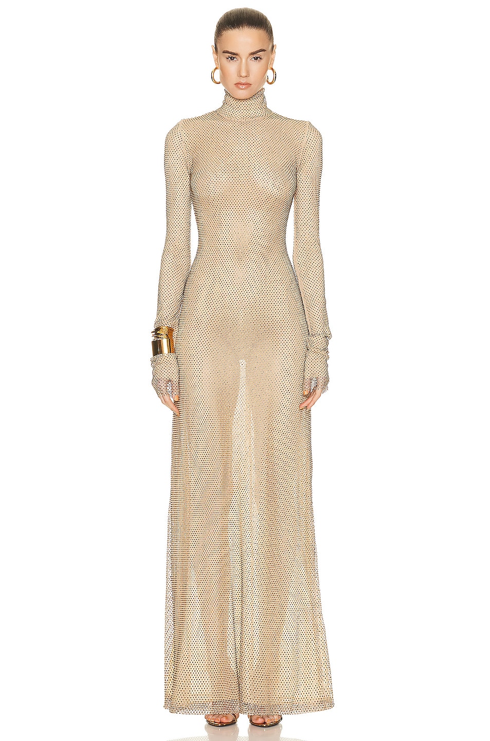 LaQuan Smith Mock Neck Column Gown in Gold | FWRD