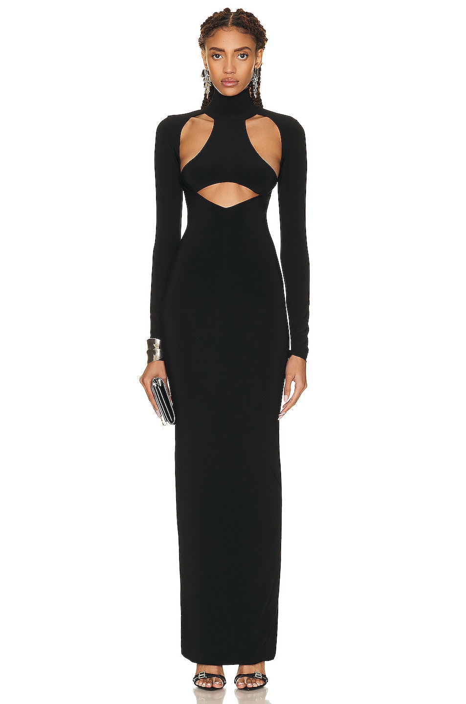 Image 1 of LaQuan Smith Cut Out Turtleneck Gown in Black