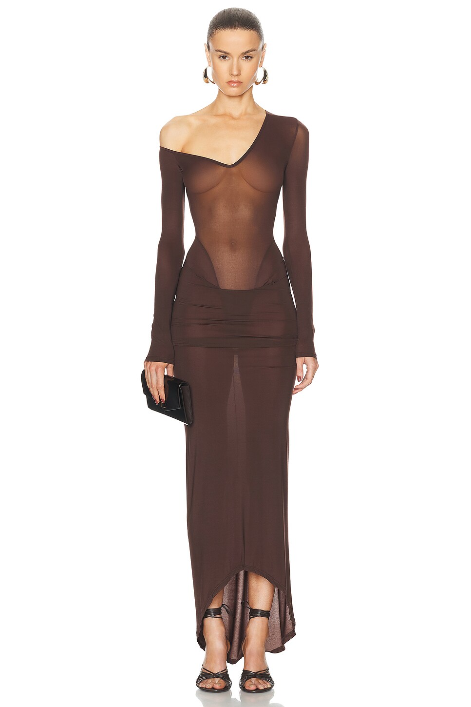 Image 1 of LaQuan Smith Long Sleeve Gown in Chocolate
