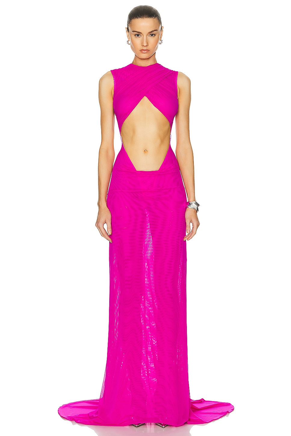 Image 1 of LaQuan Smith Sleeveless Criss Cross Draping Gown in Fuchsia