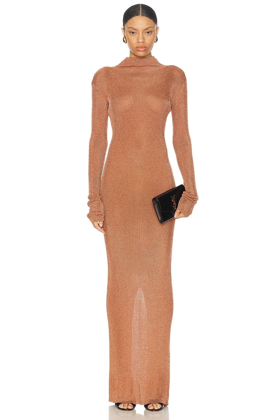 Image 1 of LaQuan Smith Long Sleeve Mock Neck Gown in Copper