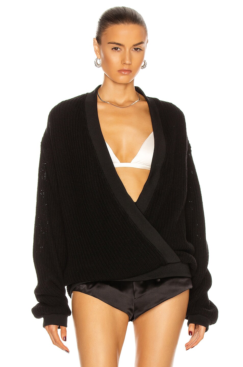 Image 1 of LaQuan Smith for FWRD Oversized Mock Wrap Cardigan in Black