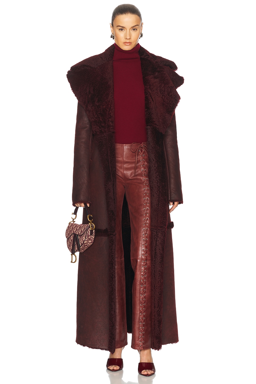 Long Sleeve Tailored Coat in Burgundy