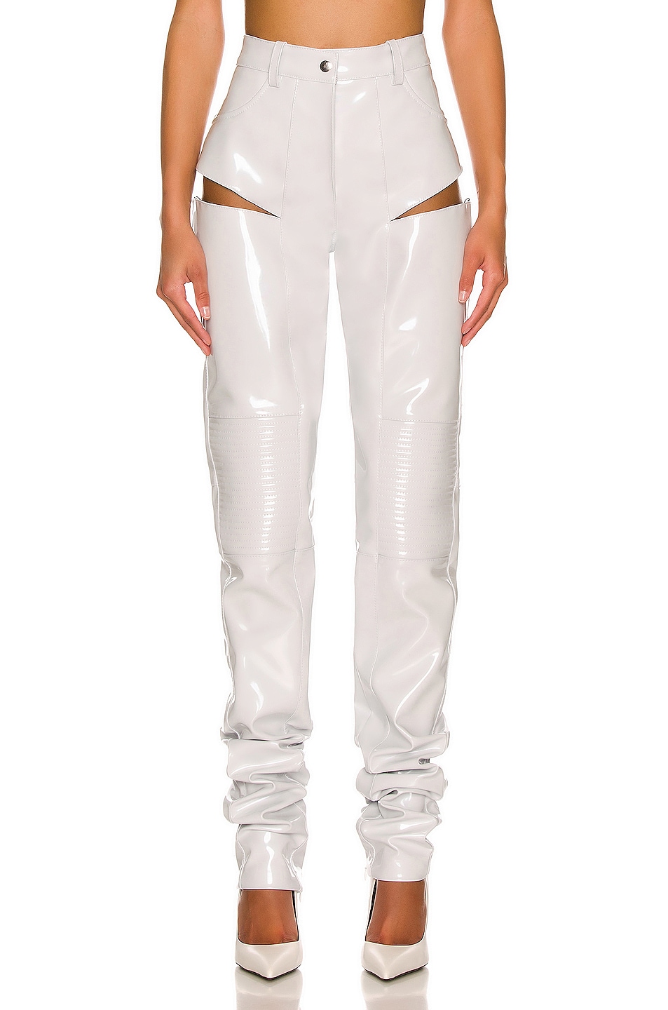 Image 1 of LaQuan Smith Hip Cut Out Moto Pant in White