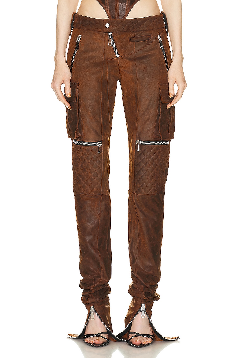 Image 1 of LaQuan Smith Quilted Moto Pant in Chocolate