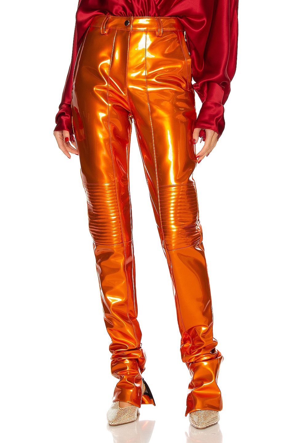 Image 1 of LaQuan Smith Moto Pant in Hot Orange