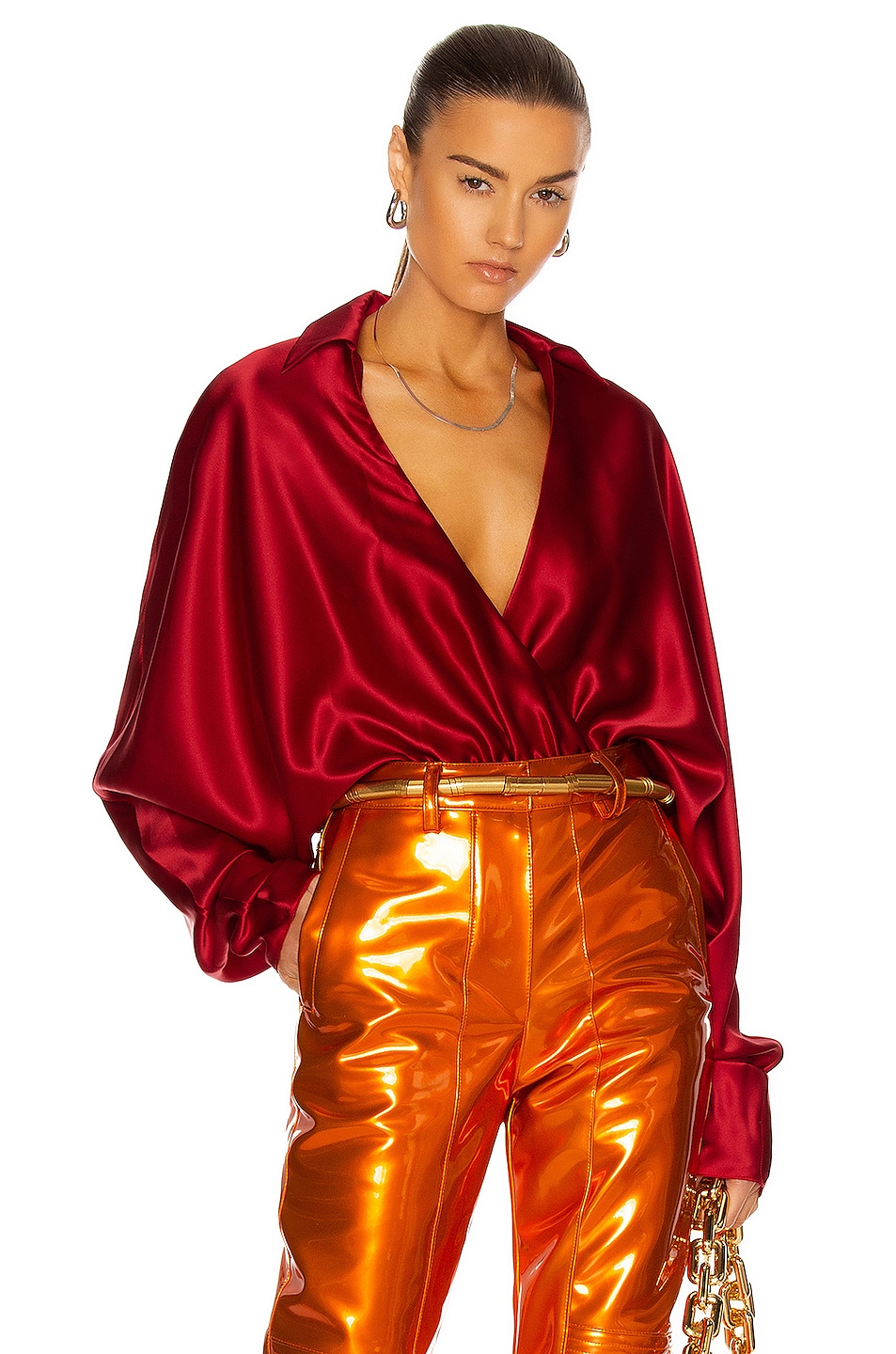 Image 1 of LaQuan Smith Tuxedo Bodysuit in Scarlet