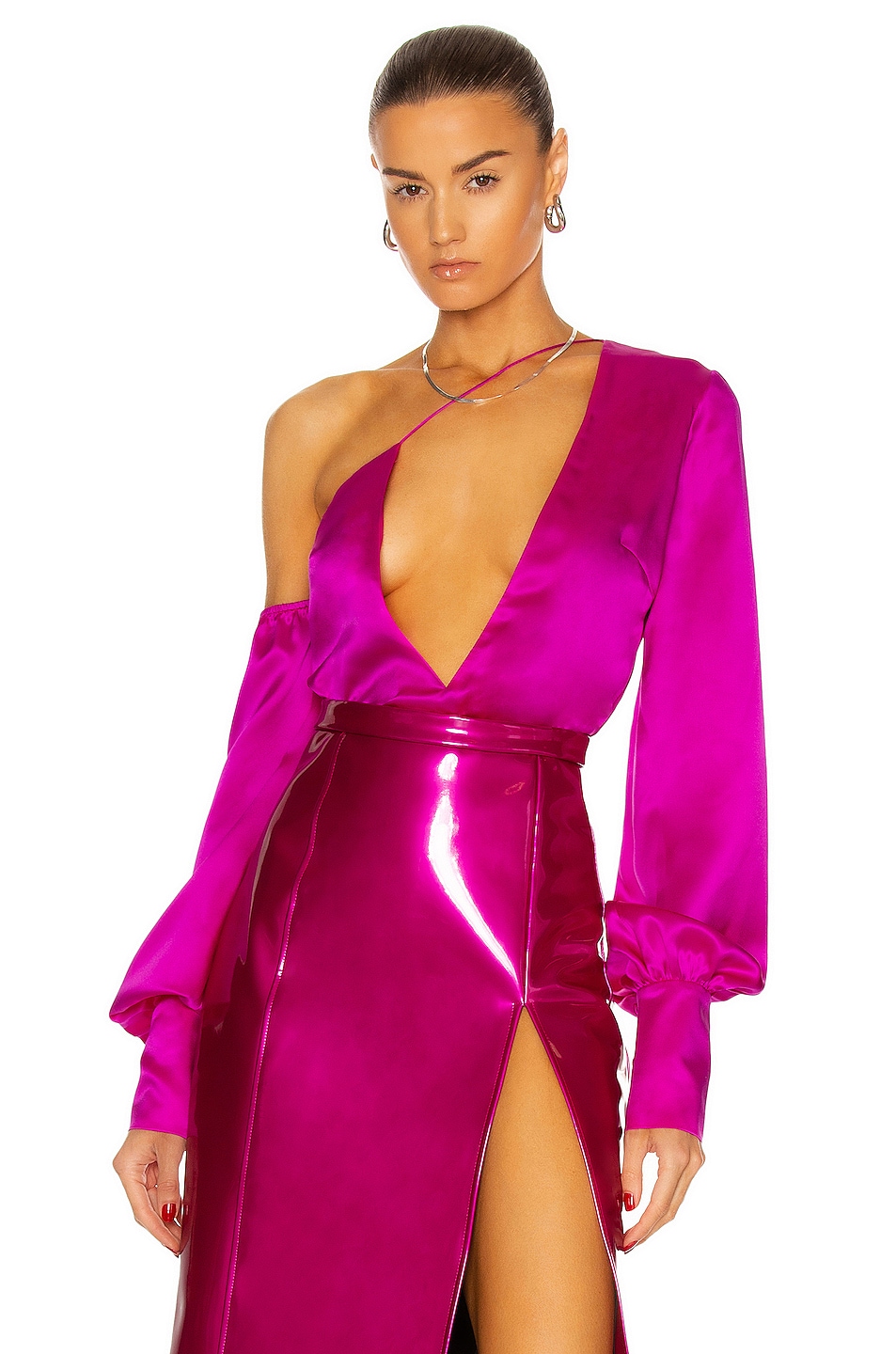 Image 1 of LaQuan Smith Deep V Blouse in Hot Pink