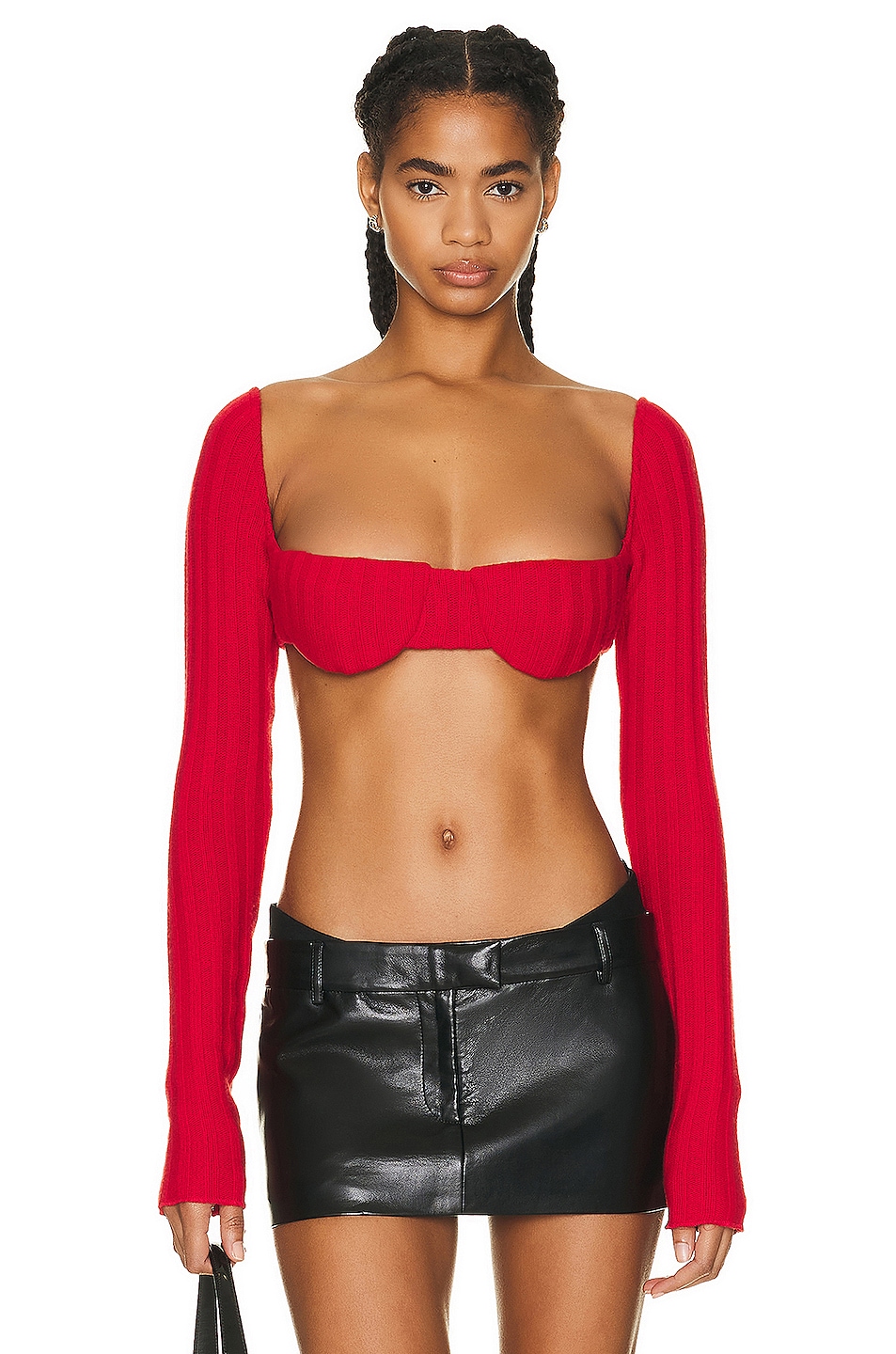 Image 1 of LaQuan Smith Ribbed Knit Bra Top in Cherry