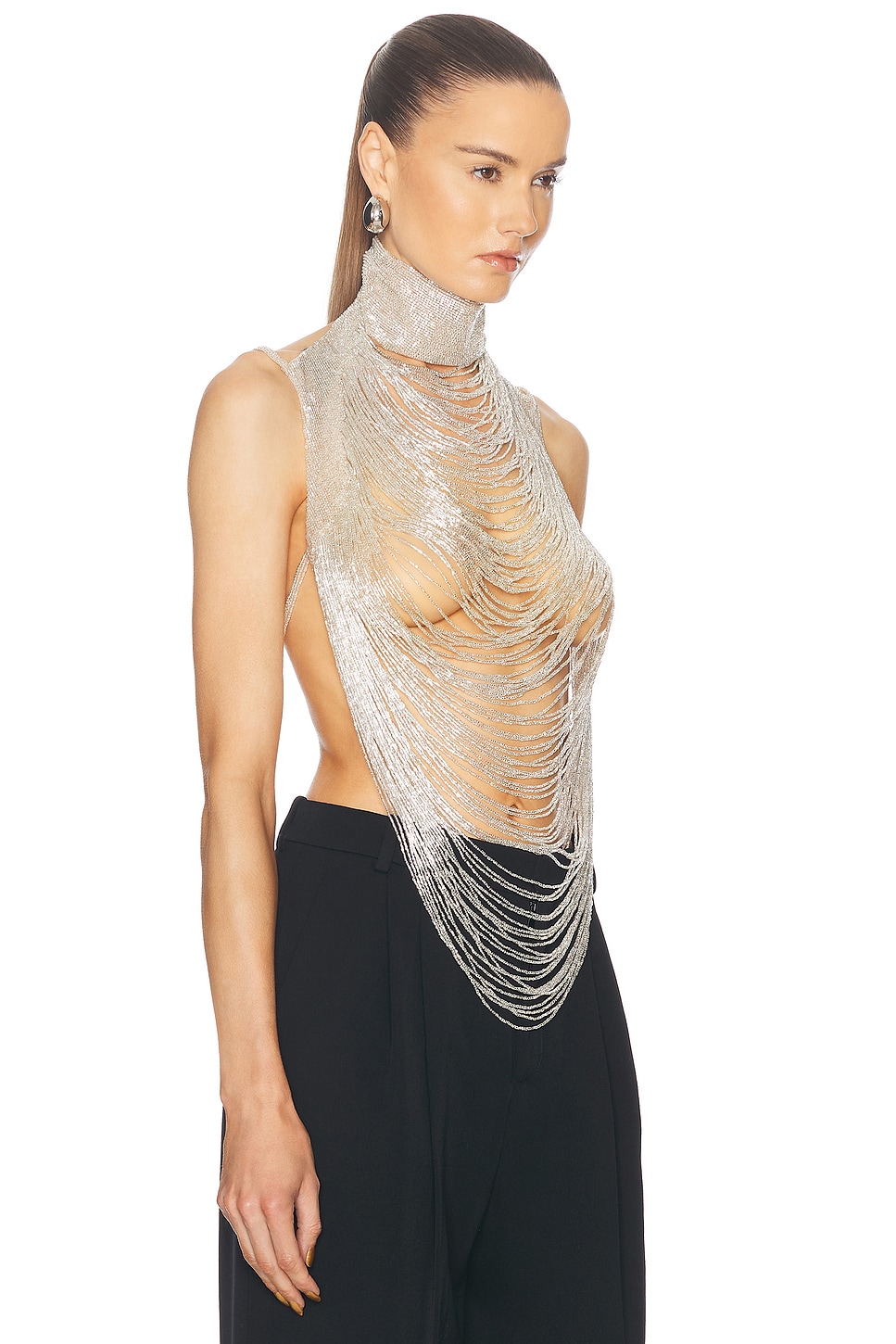 Shop Laquan Smith Cascading Embroidery Top In Silver