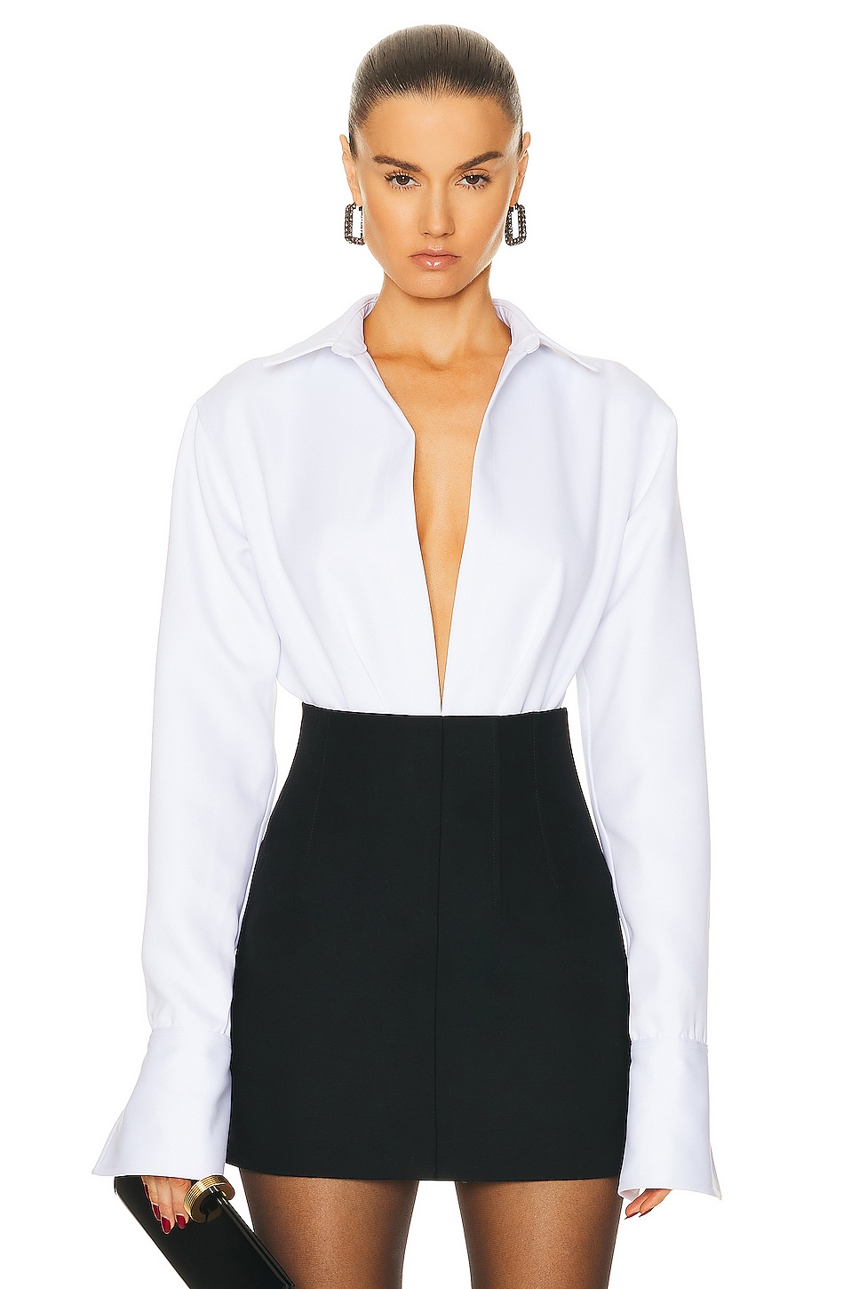 Image 1 of LaQuan Smith Open Front Collared Bodysuit in White