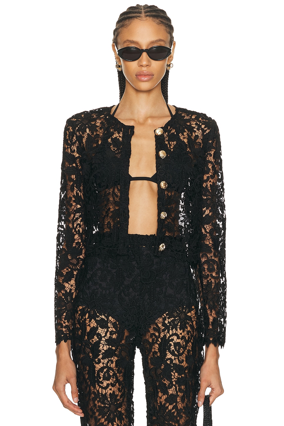 Image 1 of La Porte Coco Lace Cardigan in Black