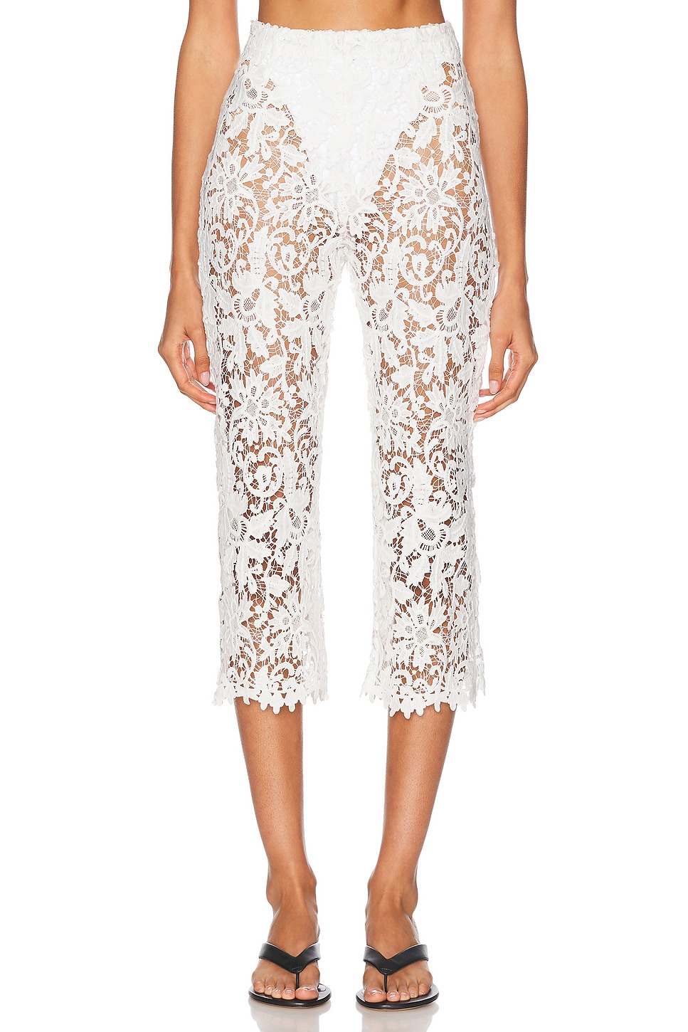 Image 1 of La Porte Gabrielle Lace Capri Pant in White Lace