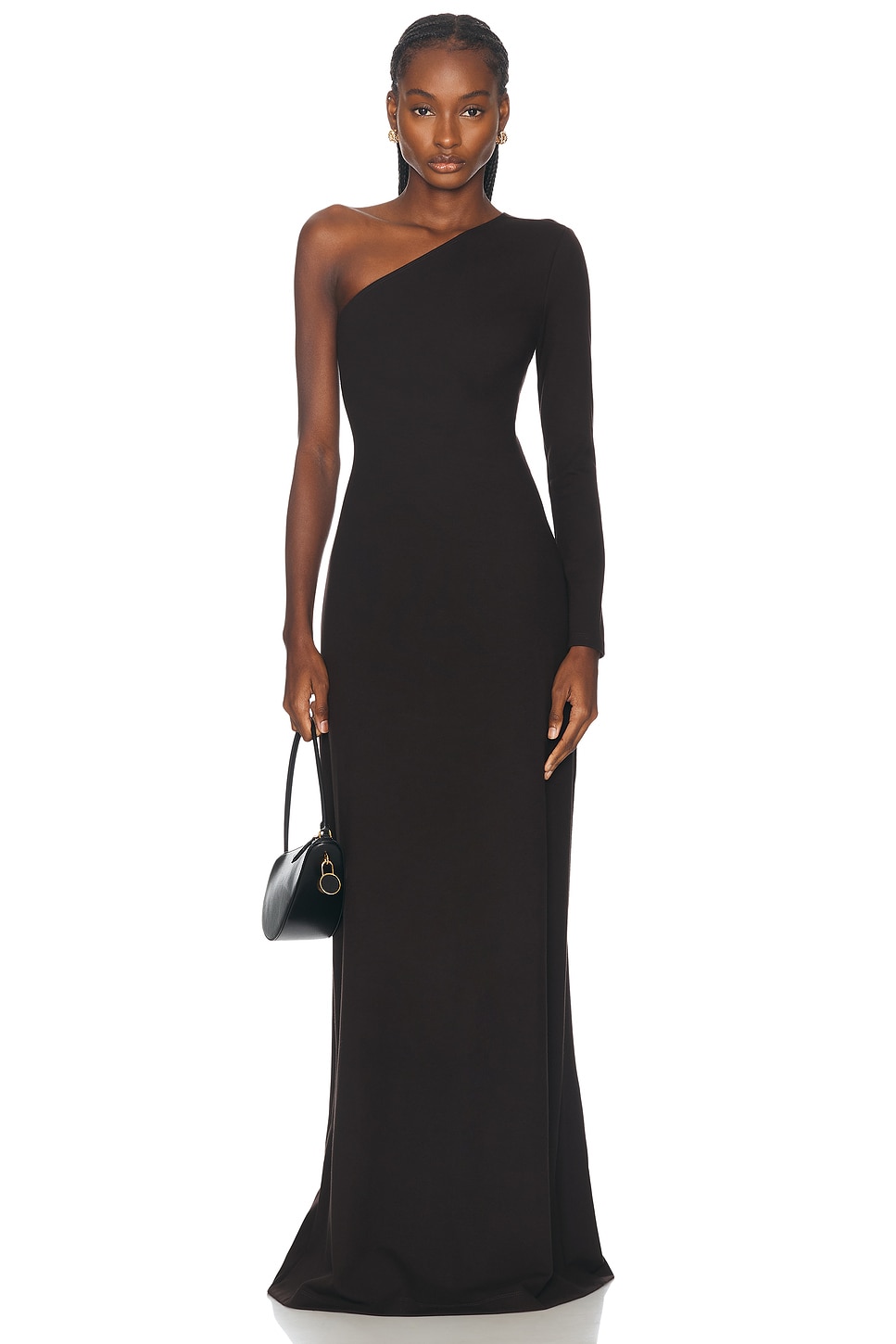 Leset Rio One Shoulder Maxi Dress In Chocolate