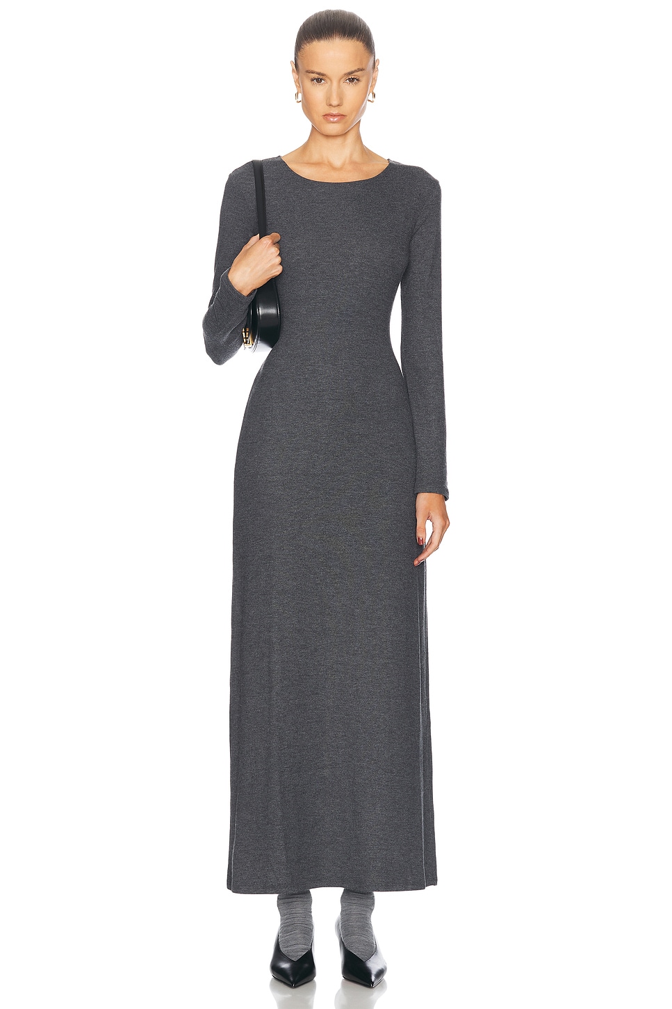 Image 1 of LESET Lauren Long Sleeve Maxi Dress in Charcoal