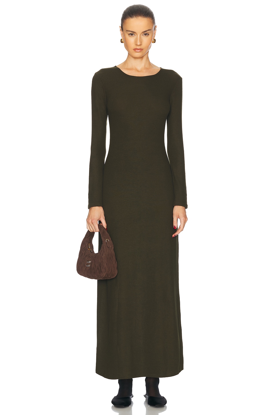 Image 1 of LESET Lauren Long Sleeve Maxi Dress in Moss