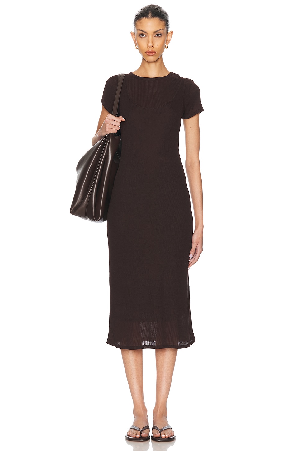 Image 1 of LESET Rozzi Double Layer Tee Dress in Chocolate