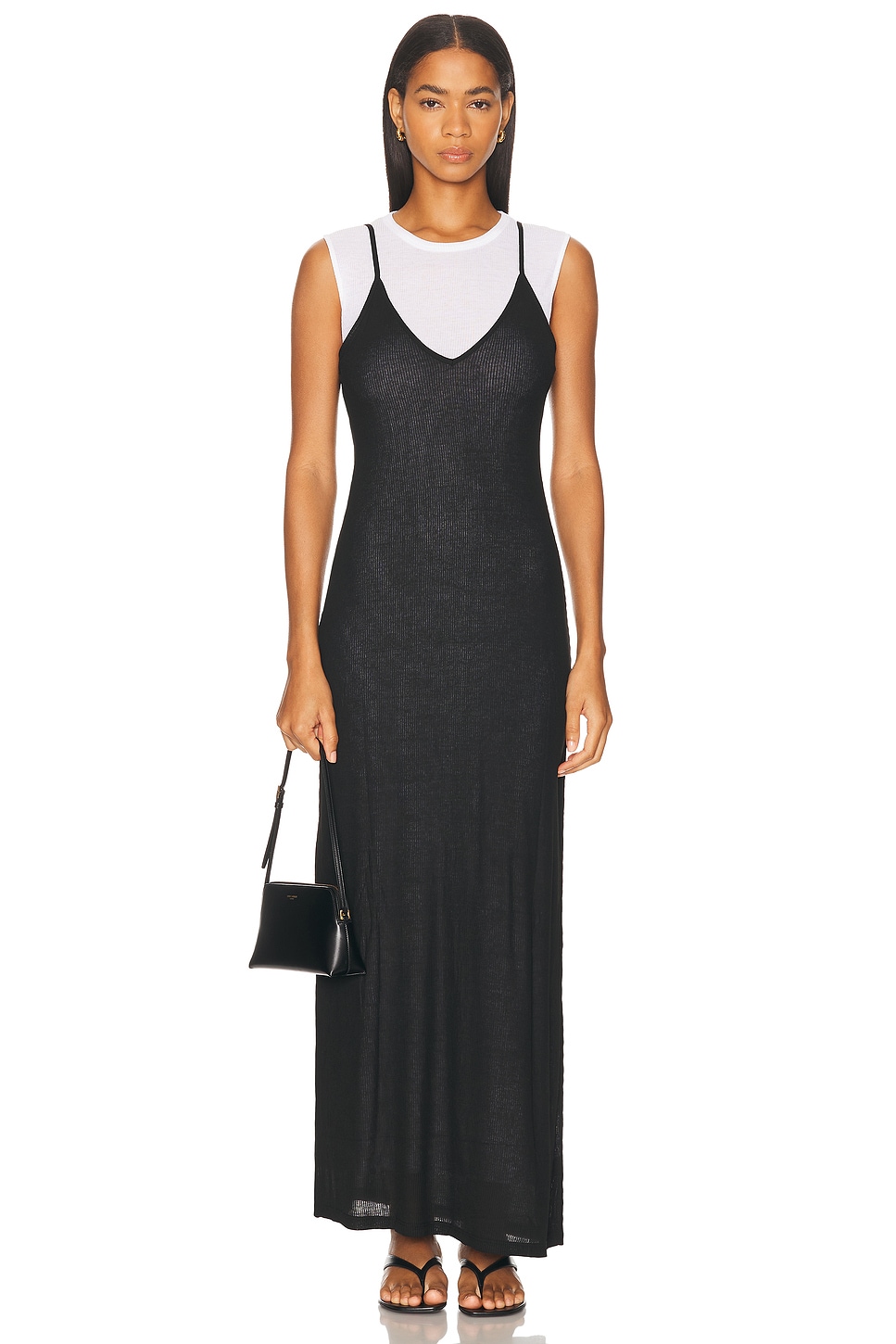 Image 1 of LESET Rozzi V Neck Muscle Maxi Dress in Black