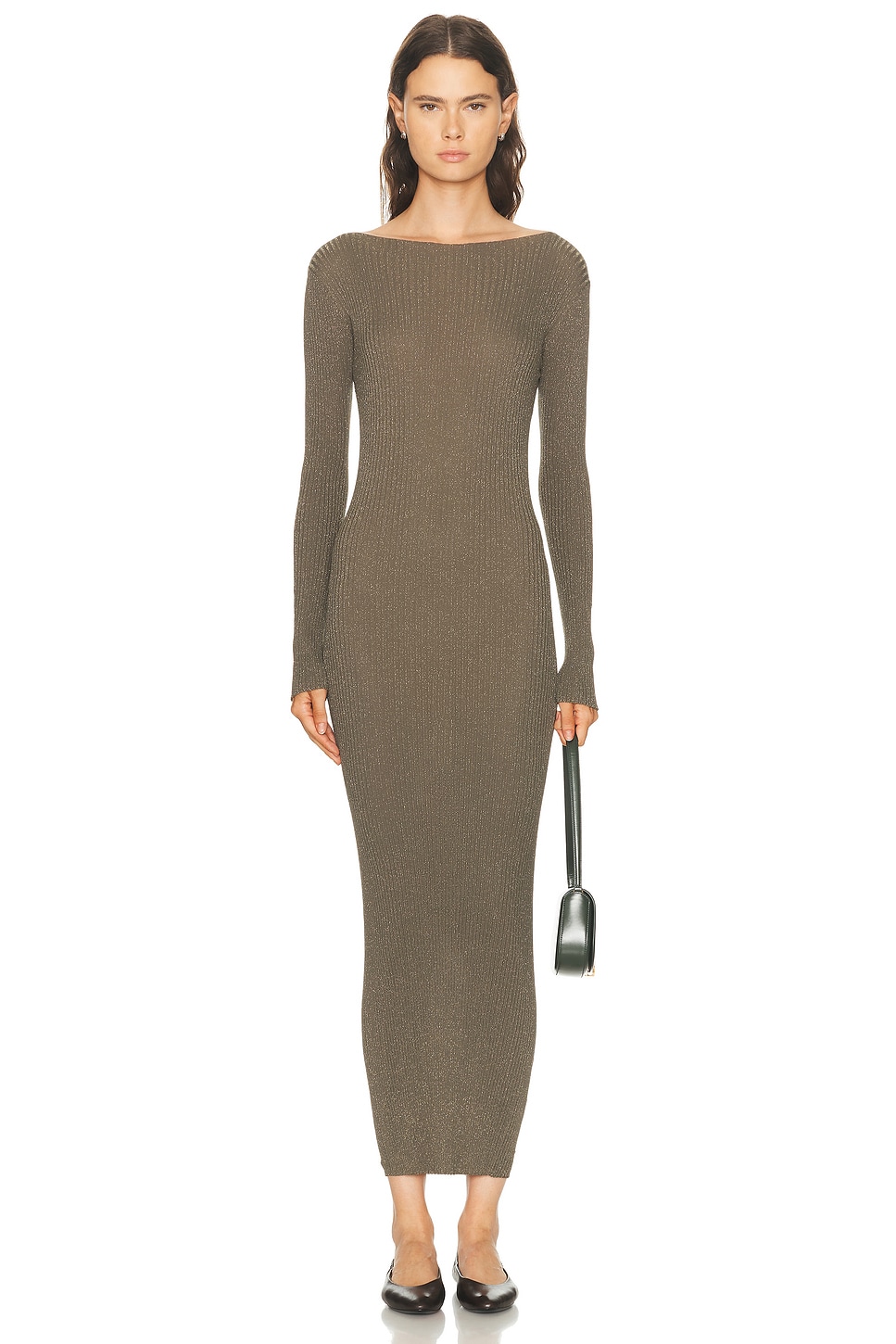 Leset Blake Rib Long Sleeve Maxi Dress In Brown