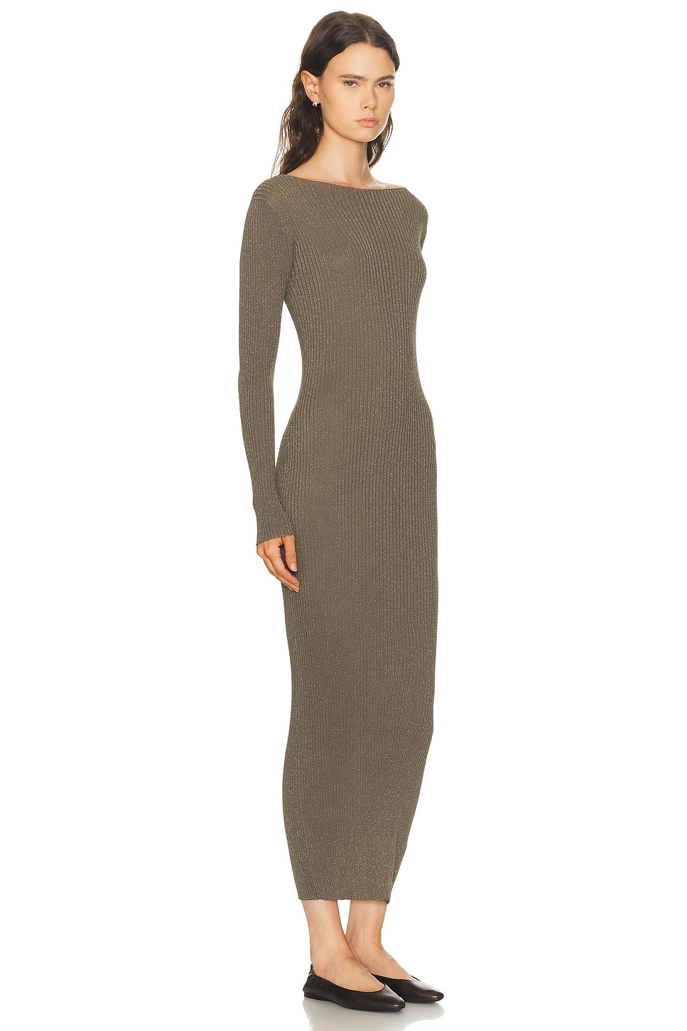 Leset Blake Rib Long Sleeve Maxi Dress In Brown