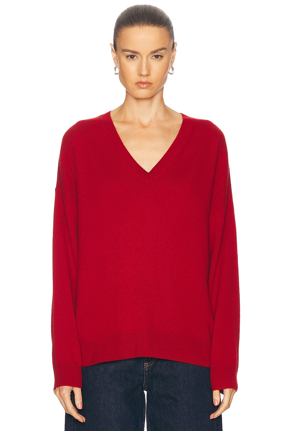 Zoe V Neck Sweater in Red