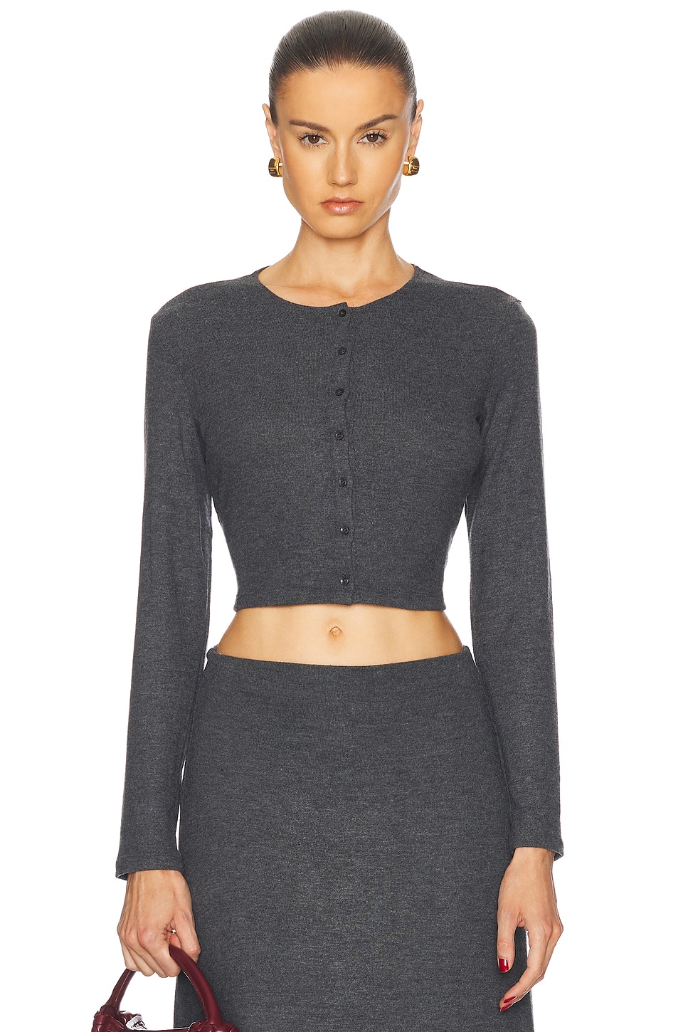 Image 1 of LESET Lauren Crop Cardigan in Charcoal