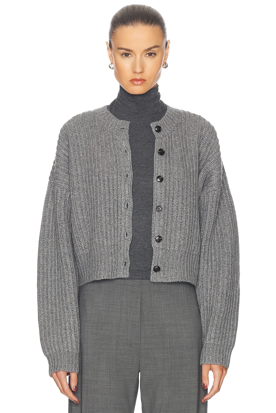 Image 1 of LESET Emma Rib Cardigan in Grey Melange