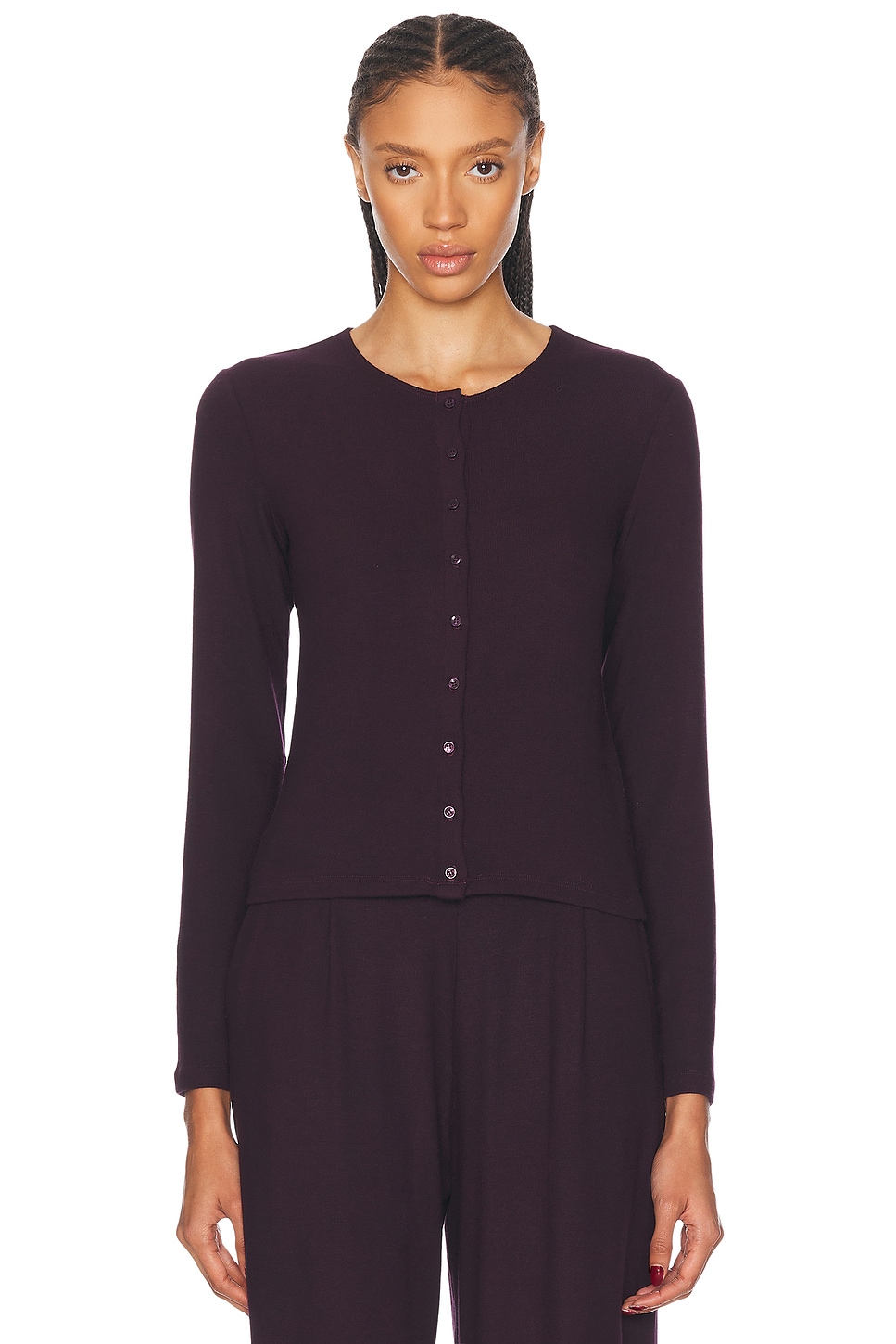 Leset Lauren Classic Cardigan In Dark Berry