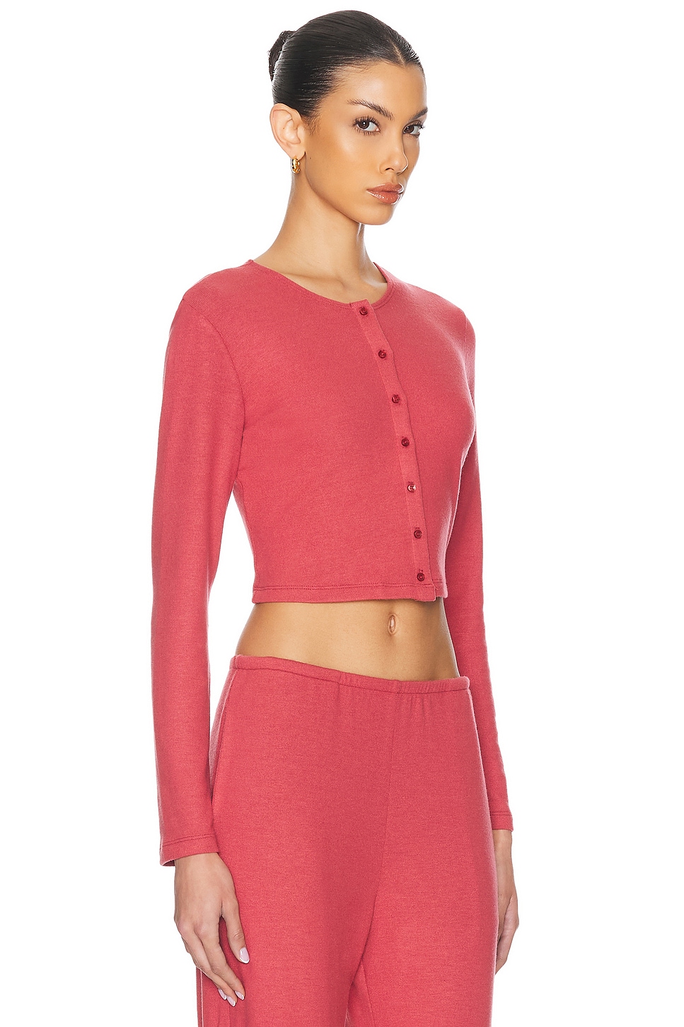 Shop Leset Lauren Crop Cardigan In Radish