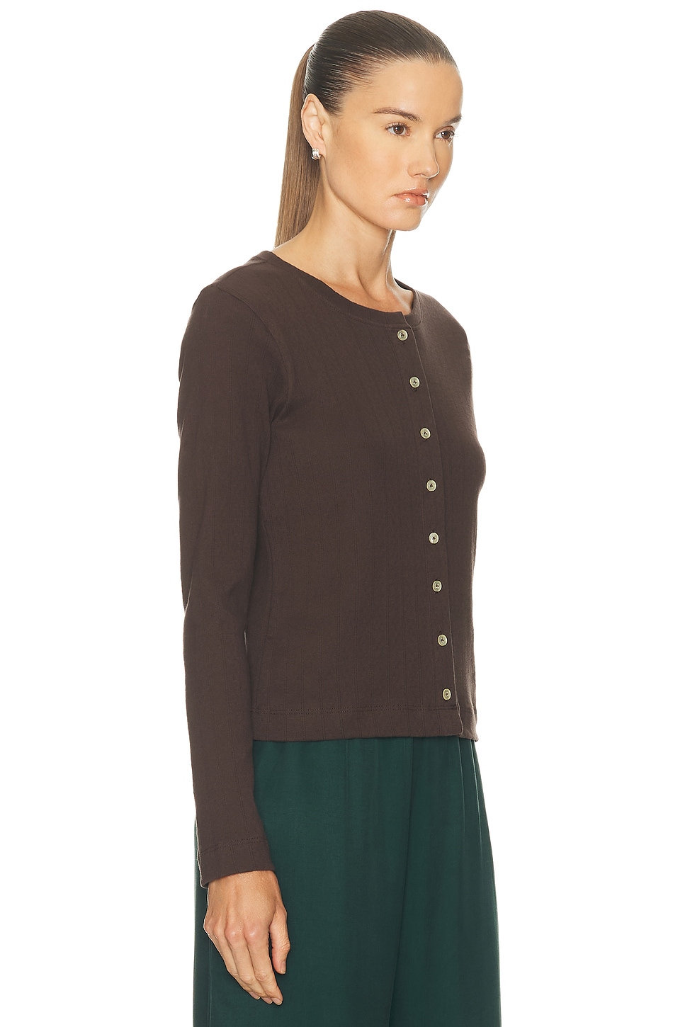 Leset Pointelle Classic Crew Cardigan In Purple