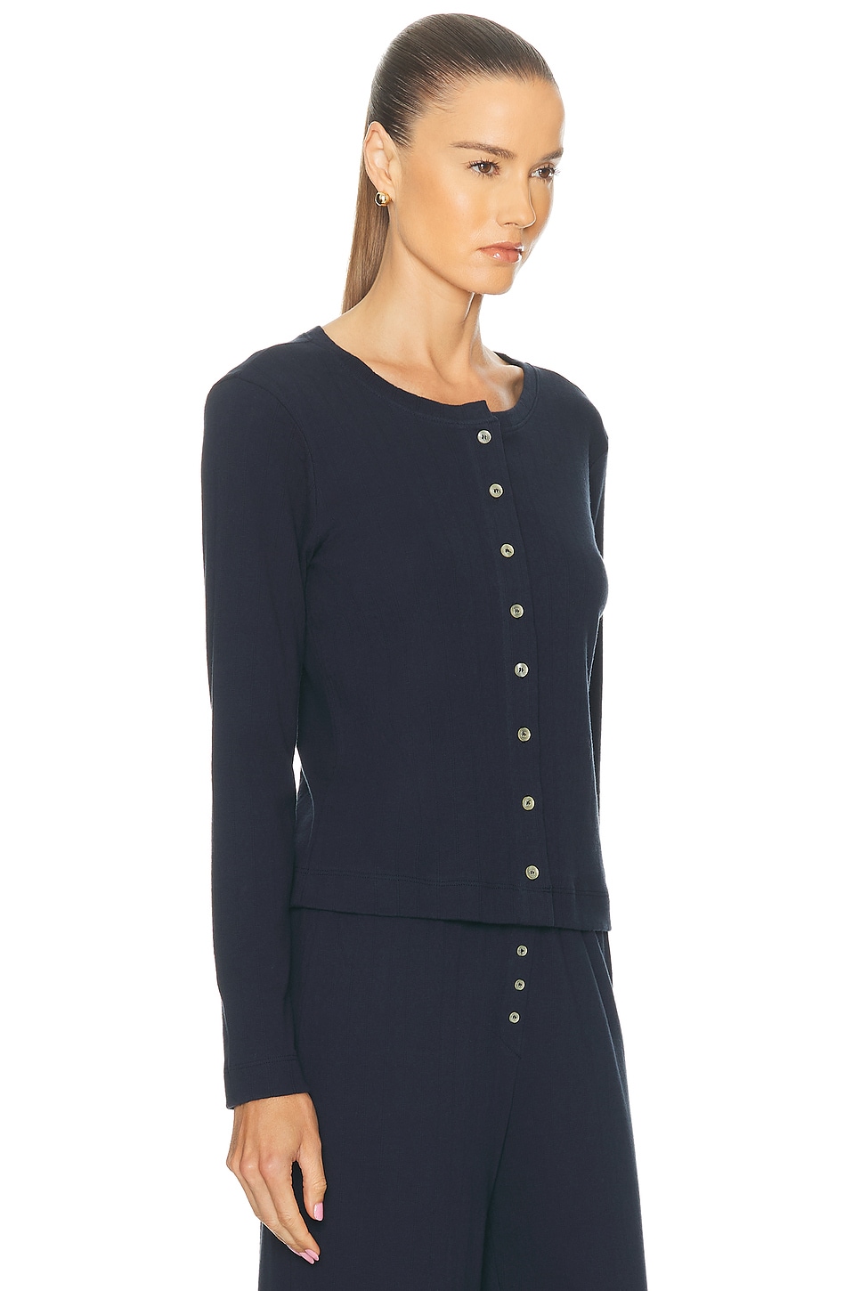 Leset Pointelle Classic Crew Cardigan Midnight In Blue