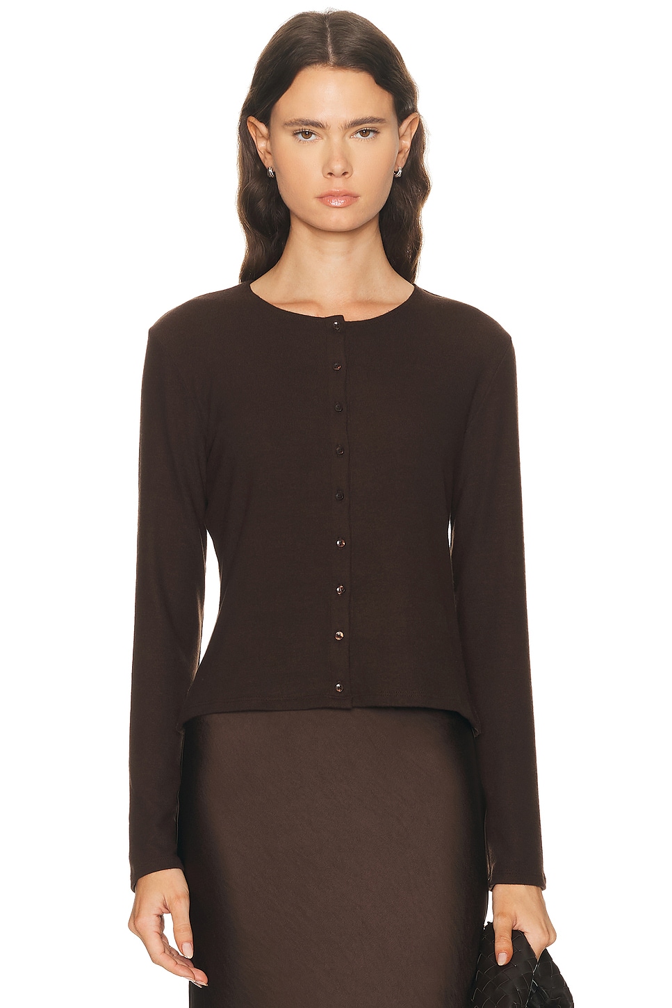 Image 1 of LESET Lauren Classic Cardigan in Chocolate